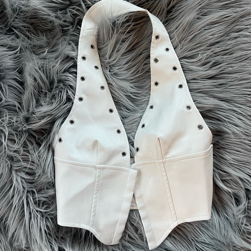 White Halter Top with Silver Studs